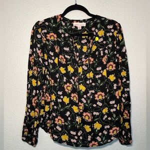 Philosophy Floral Long Sleeve Blouse V Neck Tie Large